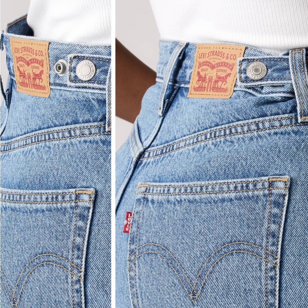 Levi’s Cinch Mid-Thigh Women's Shorts Light Blue Jean Shorts - Picture 6 of 10